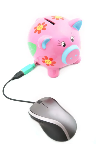 Piggybank とマウス — ストック写真