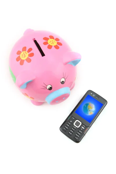 Piggy bank and Mobile Phone — Stock Photo, Image