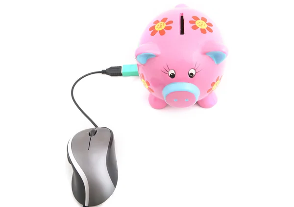 Piggy Bank and Computer Mouse — Stock Photo, Image