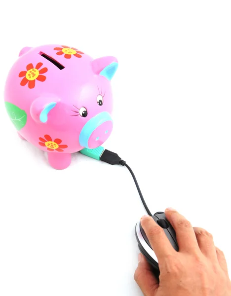 Piggy bank en computermuis — Stockfoto