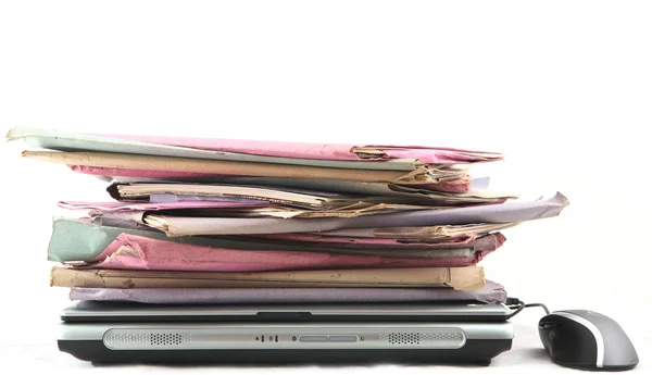Folders with laptop Computer — Stock Photo, Image