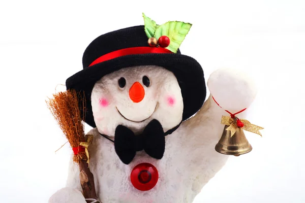 Lindo muñeco de nieve con campana — Foto de Stock