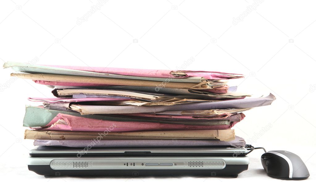 Folders with laptop Computer