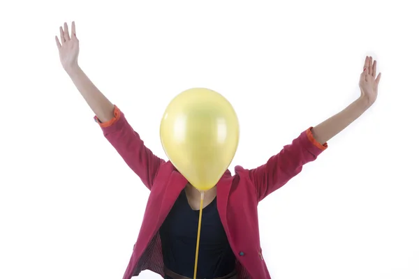 Glad affärskvinna med ballong — Stockfoto