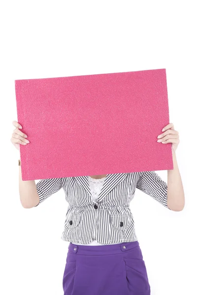 Asian woman holding an empty board — Stock Photo, Image