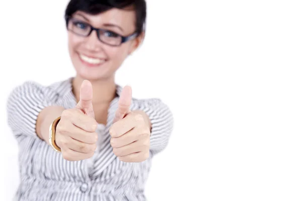 Feliz ásia negócios mulher mostrando polegares para cima — Fotografia de Stock