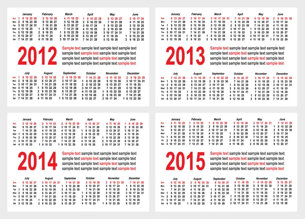 Календарь 2012-1215 г. — стоковый вектор