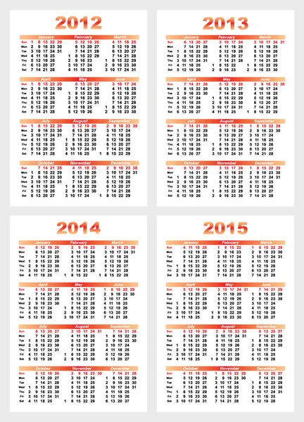 Calendario 2012-1215 anno — Vettoriale Stock