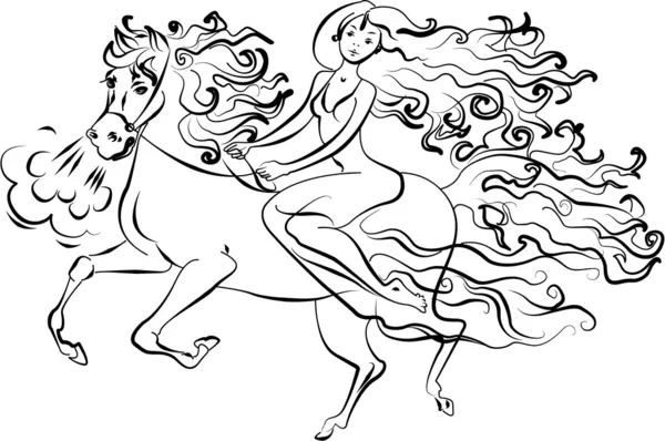Fille sur cheval — Image vectorielle