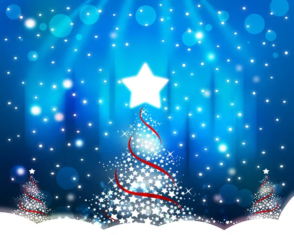 青い背景上にクリスマス ツリー — ストック写真