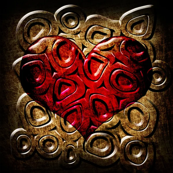 Red circles in heart grunge background — Stock Photo, Image