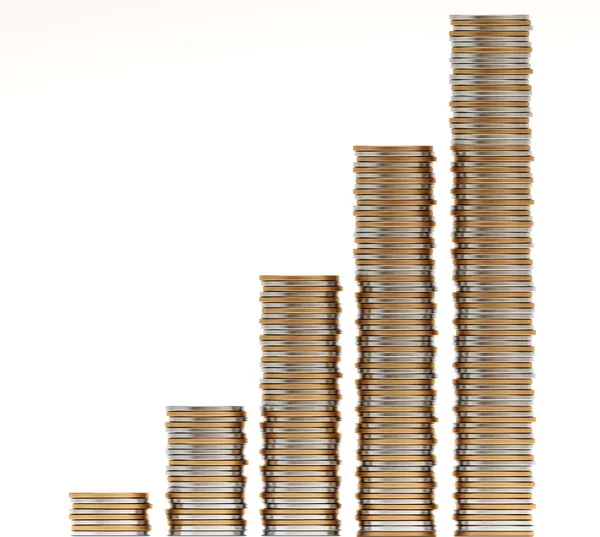 Golden and silver coins stacks — Stock Photo, Image