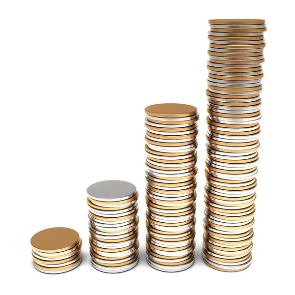 Golden and silver coins stacks — Stock Photo, Image