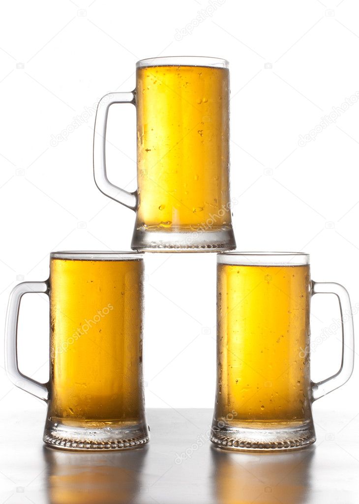 Three mugs of beer