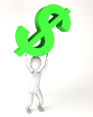 Three-dimensional man holding a badge Dollar clipart