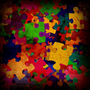 Grunge background with colourful puzzles clipart