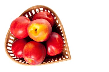 Peaches on a white background in the basket clipart