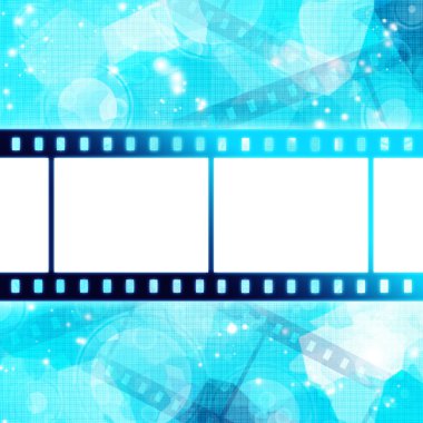 Film strip on glowing blue background clipart