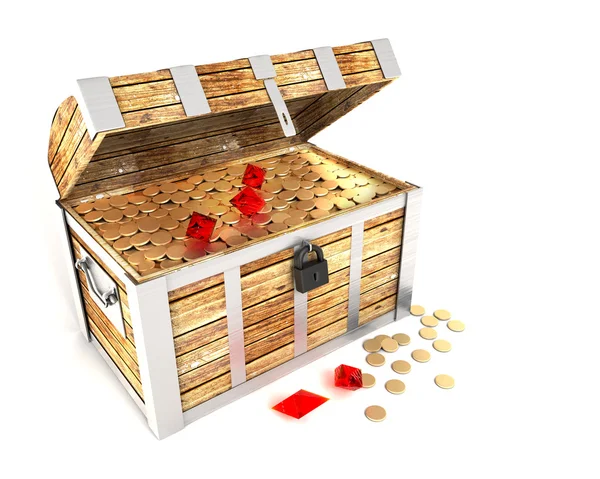 Opened treasure chest isolated on white background — Stock Photo, Image