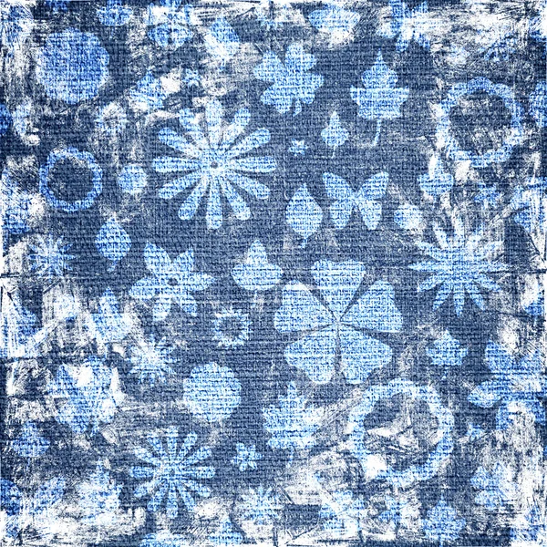 蓝色 grunge 花卉织物纹理 — 图库照片