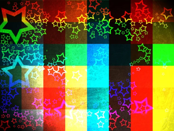 Красочный гранж клетчатый фон со звездами — стоковое фото