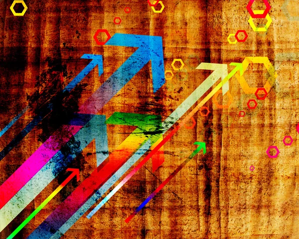 Hexágonos coloridos com setas em um fundo grunge — Fotografia de Stock