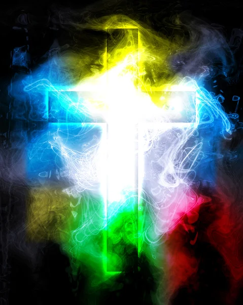 Cross in color smoke — Stock Photo, Image