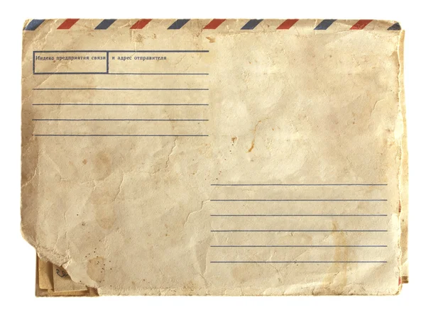 一枚邮票的旧航空信封。 — 图库照片