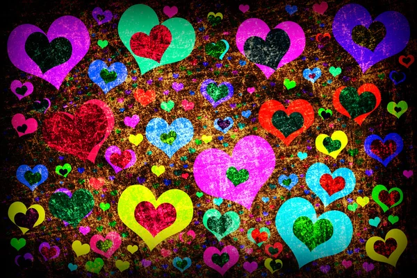 Grunge arka plan ile renkli Kalpler — Stok fotoğraf