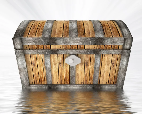 Treasure chest stående i vatten — Stockfoto