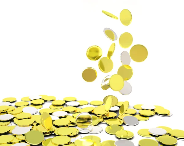 Padající zlaté stříbrné mince — Stock fotografie