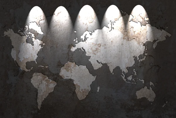 World map with lights on a grunge background — Stock Photo, Image