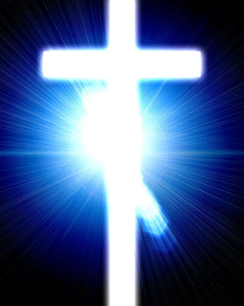 Светящийся крест на небе с лучевыми лучами света — стоковое фото