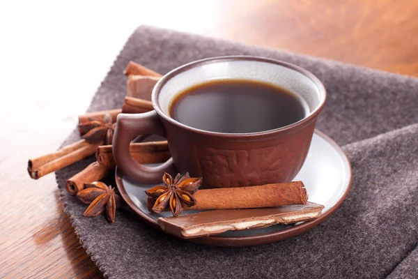 Coffee and chocolate on the wood — Stock Photo, Image