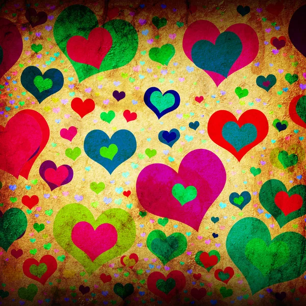 Fundo grunge com corações coloridos — Fotografia de Stock