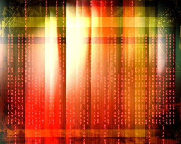 Binary code flowing over a red background — Stockfoto