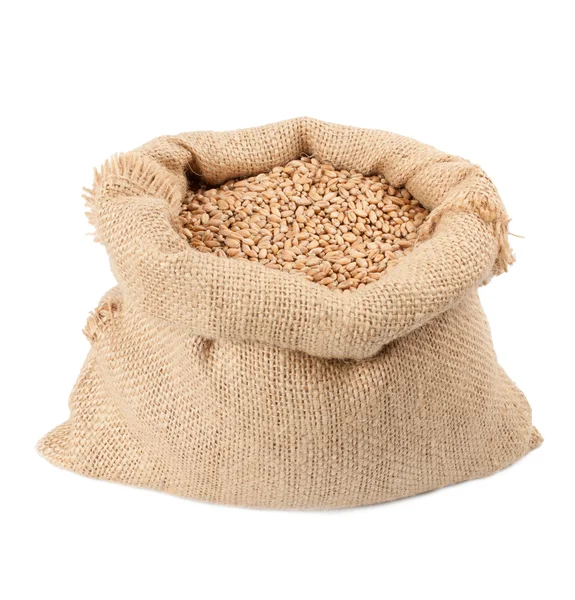 Pytel zrna pšenice taška izolované na bílém pozadí — Stock fotografie