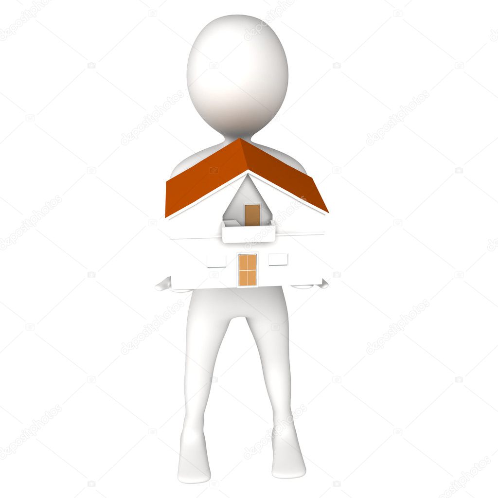 3d man with house in heands