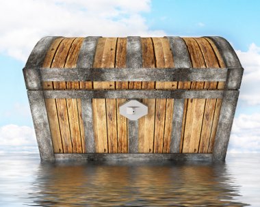 Treasure chest standing in water clipart