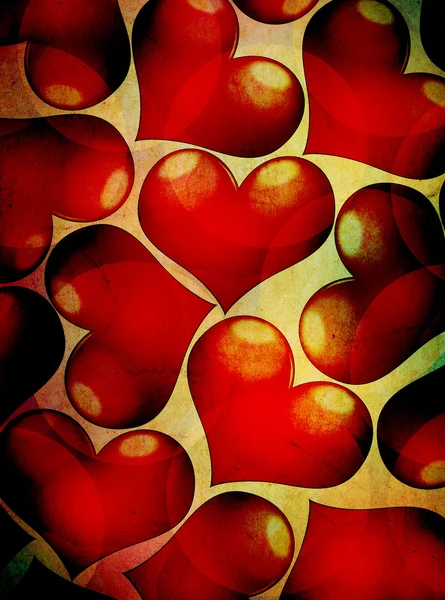 Röda hjärtan på grunge bakgrund — Stockfoto