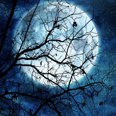 Tree branches against full moon clipart