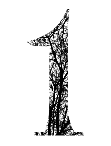 Number one made from black tree branches with clipping path — Stock Photo, Image