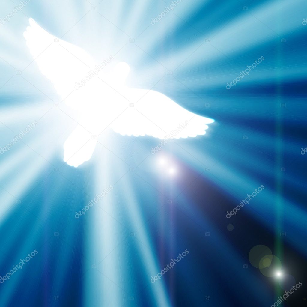 Glowing dove on a blue background
