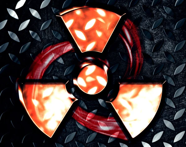 강철 배경에 방사선의 상징 — 스톡 사진
