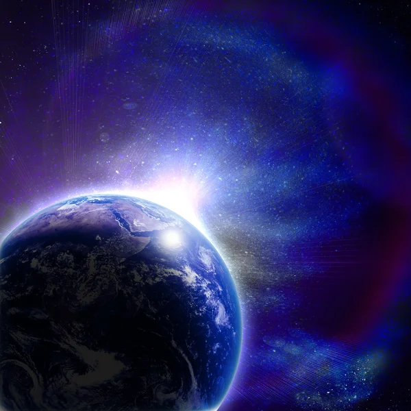 Kék föld a térben-a felkelő nap — Stock Fotó