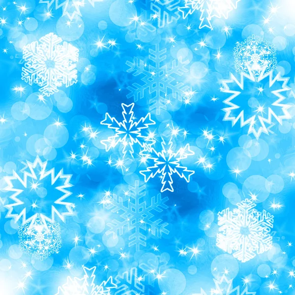 พื้นหลังคริสต์มาสกับเกล็ดหิมะสีขาวและดาว — ภาพถ่ายสต็อก