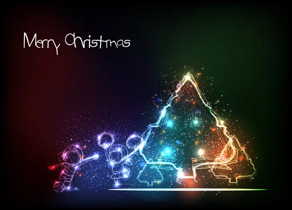 快乐的圣诞树和儿童 — 图库矢量图片