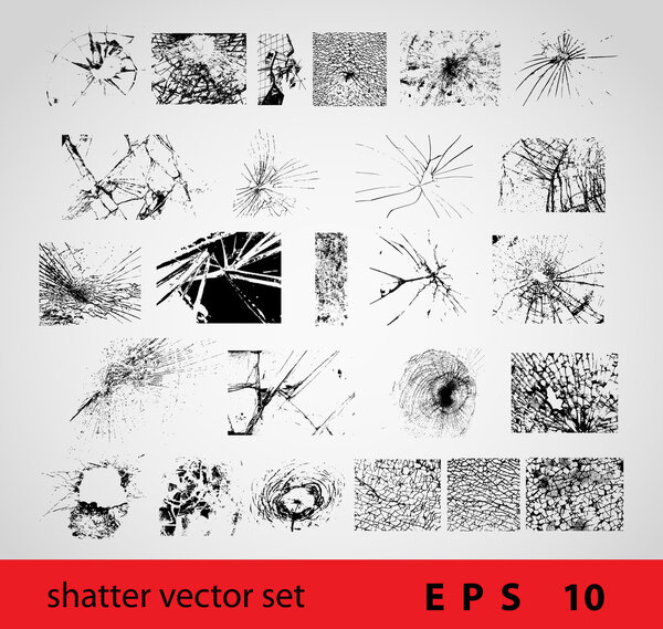 Broken glass with black cracks