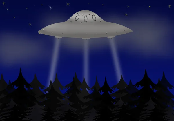 Neznámý létající objekt nad noční dřevo — Stock fotografie
