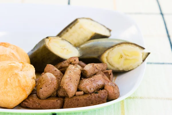 stock image Liver, fried dumplings and banana